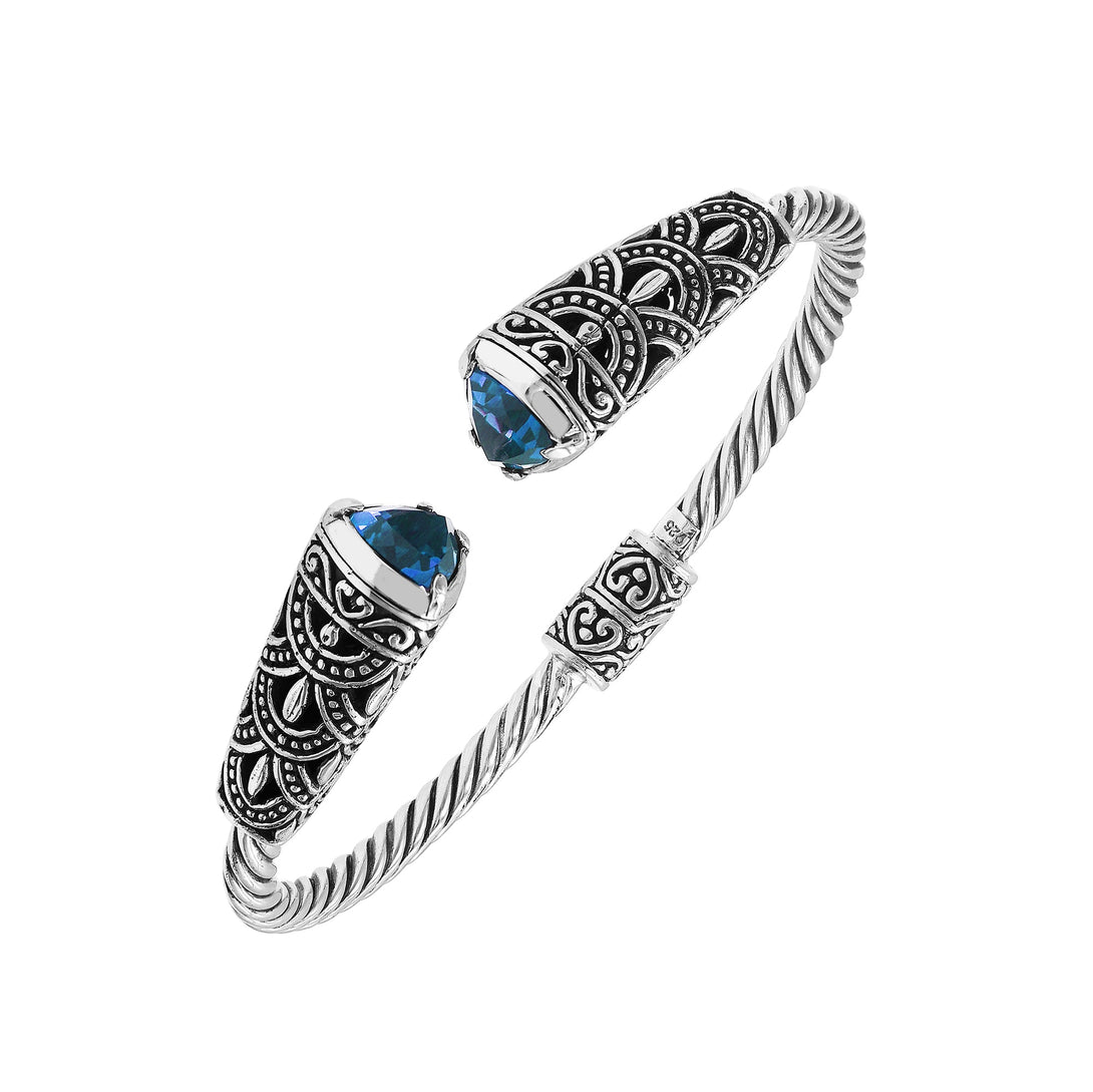 AB-1160-BT Sterling Silver Bangle With Blue Topaz Q. Jewelry Bali Designs Inc 