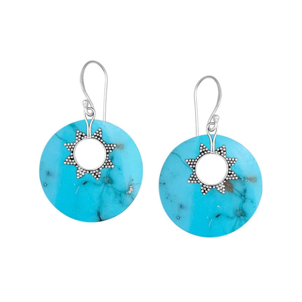 AE-1050-TQ Sterling Silver Earring With Round Shape Turquoise Shell Jewelry Bali Designs Inc 