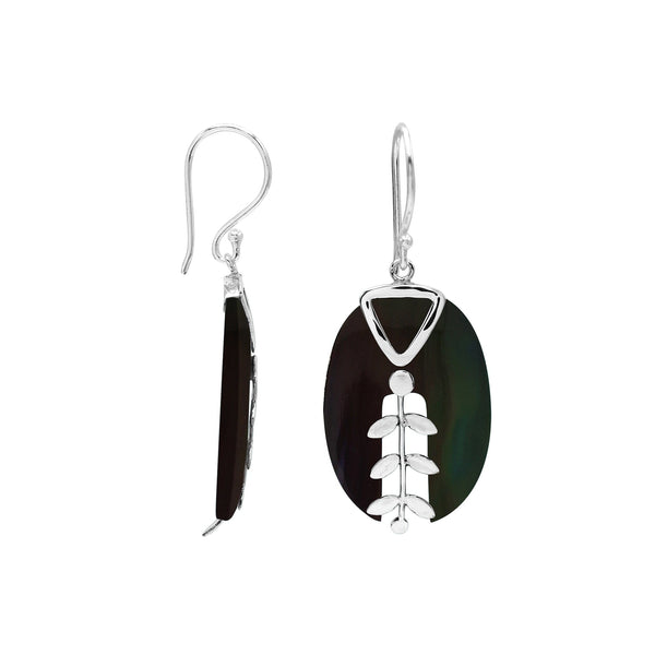 AE-1188-SHB Sterling Silver Fancy Earring With Black Shell Jewelry Bali Designs Inc 